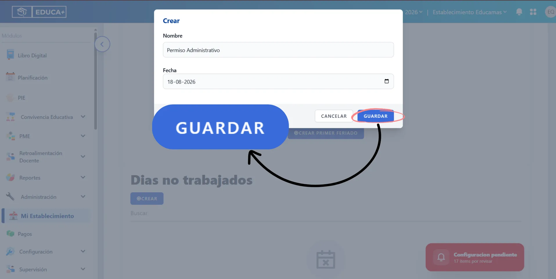 Menú Mi Establecimiento