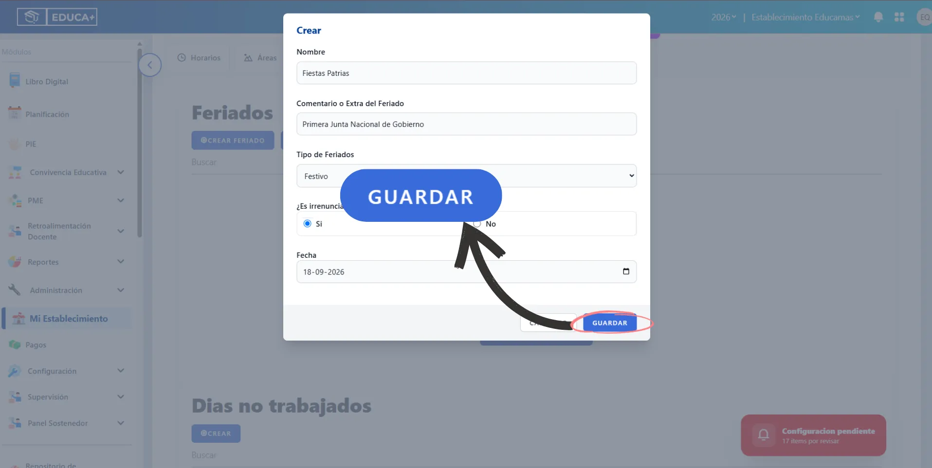 Menú Mi Establecimiento
