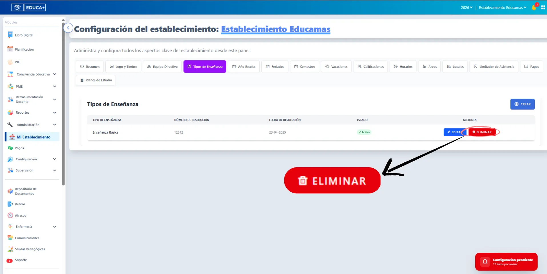 Menú Mi Establecimiento