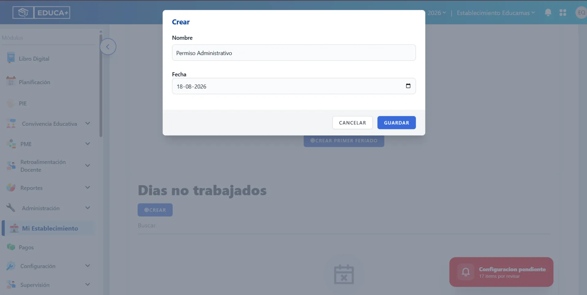 Menú Mi Establecimiento